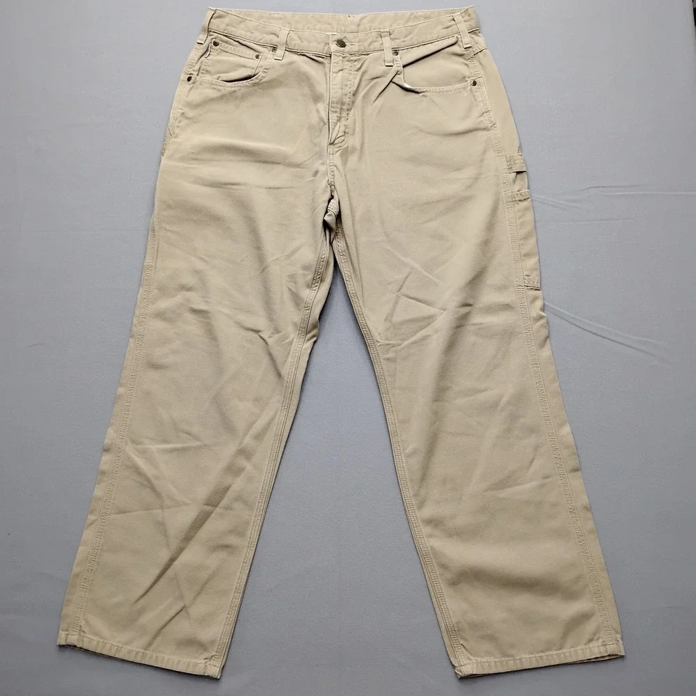 Carhartt B159 Mens 36x30 Loose Fit Canvas Carpenter Pants Khaki Tan Workwear